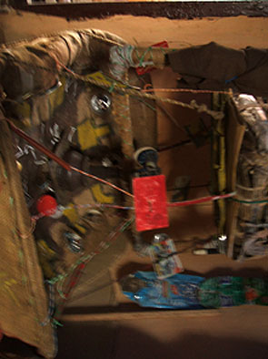 fetish like creations made from garbage at the gallery of Akirash